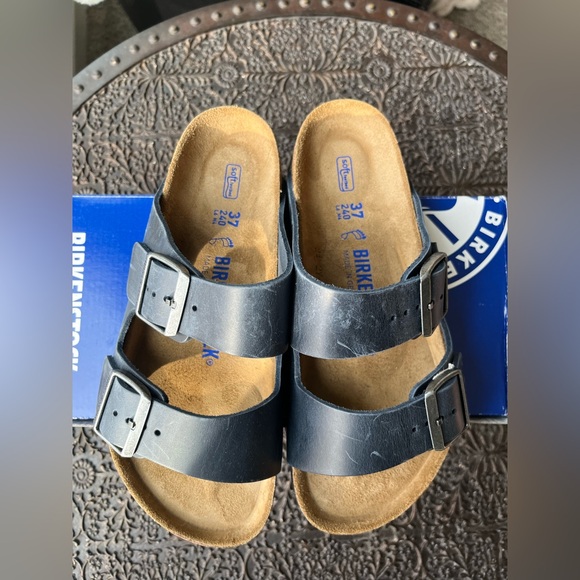 BIRKENSTOCK ARIZONA SOFT FOOTBED OILED LEATHER SANDALS IN BLUE 37 EU 6 US - Picture 5 of 10